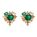 Macro shot of 18K gold plated heart stud earrings with multi-colored gemstones - Luxury Heart-Multicolor