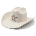 Cream suede western cowboy hat with red rhinestone star decoration on the front crown - Beige