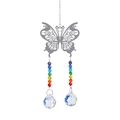 Silver butterfly crystal suncatcher with colorful beads and hanging prisms for garden - Butterfly + 20mm Double Ball
