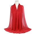 Elegant solid red pearl chiffon long shawl wrap for women with lightweight drape - Red