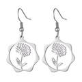 Elegant silver stainless steel drop earrings with daisy floral pattern in wavy frame - Steel Color Chrysanthemum