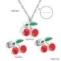 Detailed view of red cherry necklace and earrings set with measurements and weights - Silver
