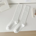 Classic white ribbed knee-high socks in pure cotton blend for a minimalist casual look - One Size / White