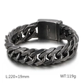 Pulsera de cadena barbada para hombre en acero inoxidable 316L gris plata de 19mm - Ancho 19mm - Largo 22cm - Negro