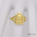 Detailed view of Virgin Mary gold ring with 16mm surface length and 3.9g weight - Virgin Mary of Guadalupe Style (E)