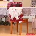 Christmas reindeer chair cover in red plaid fabric for festive dining room decor - Red Grid Reindeer Style 203C