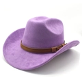 Détail d'un chapeau de cowboy en daim violet avec ceinture marron et boucle métallique - M(56-59CM) / Violet Taro (Daim)