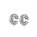 Manchette d'oreille C argentée avec texture métallique martelée et design minimaliste - Texture Plissée / Argenté