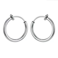 Silver stainless steel clip-on hoop earrings for men and women without piercings - Steel Color (10mm)