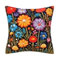 Square cushion cover with vivid 3D floral embroidery on a dark background - 18x18 Inch
