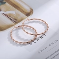 Eleganti orecchini a cerchio in oro rosa con texture bambù su una rivista in posa naturale - Oro rosa