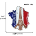 Detalle del pin esmaltado de la Torre Eiffel de París con medidas y peso técnico - Mapa de Francia Torre