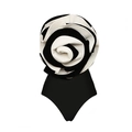 Elegant one-piece swimsuit in black and white with a large 3D rose flower detail - S / Single Black Swimsuit
