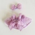 Lila kariertes Plüschpuppen-Bekleidungsset mit Faltenkleid und Schleifen-Haarschmuck für 17cm - Passend für 17cm Puppe / Violetter Puff-Trägerkleid + Haarklammer / Lila