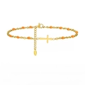 Goldenes Edelstahlarmband mit Kreuzanhänger und orangefarbenen Perlen für Damen - Orange Perlen Stil (Modell 1)