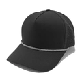 Black 5-panel quick-dry sports baseball cap with laser-cut vents and braided rope detail - M (56-58cm) / Black