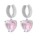 Sweet silver hoop earrings featuring sparkling heart-shaped pink crystal pendants - Silver Base Pink Zirconia 1 Pair