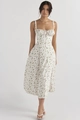 Detail of floral summer strap dress showing drawstring pleated chest and cotton texture - S / Tops / White with Purple Leaves