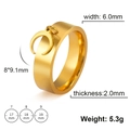 Fashionable gold stainless steel ring with crescent moon pendant and size specifications - US 7 / Gold