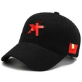 Classic black camouflage baseball cap with red star embroidery and curved brim detail - Five-Star Style Black