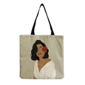 Detail of minimalist lady illustration with red flower on canvas tote bag - Afro Lady Profile-Red Flower-Minimalist