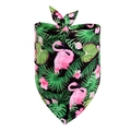 Detail of flamingo and tropical leaf print on black pet bandana with adjustable tie - Leaf Flamingo