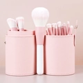 Set de brochas de maquillaje rosa y mármol con estuche cilíndrico de cuero a juego - 12 Brochas + Tubo de Brochas Rosa / Rosa