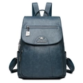 Navy blue sheepskin texture backpack with metal kangaroo logo and multi-pocket design - Teal