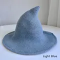 Thickened light blue knitted witch hat with pointed top and wide brim for Halloween - Lake Blue