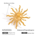 Golden stainless steel sunburst brooch with a polished dome and wavy rays design - Sun Radiance Style (XZ020001)