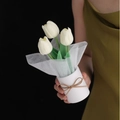 Tulipani bianchi artificiali in piccolo vaso di ceramica con fiocco di canapa - Fiore Bianco + Secchio Bianco (Con Borsa Senza Luci)