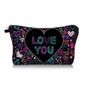 Macro detail of black heart print cosmetic bag with Love You text and zipper closure - Black All-over Color Heart Print Style (jiaying137)