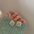 Élégantes boucles d'oreilles trèfle vert émeraude avec perles et accents de diamant - Trèfle à Quatre Feuilles Perle Émeraude (35# Tige de boucle d'oreille en argent - Or)