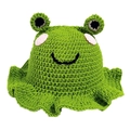 Handgefertigte grüne Frosch-Mütze mit großen Augen und rosa Wangen für Kinder gehäkelt - Frosch Grüne Fischerhut