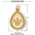 Detail view of 22mm x 13mm crown pendant in gold copper with cream enamel finish - Teardrop Crown (YE955)