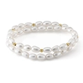 Pulsera de doble hilera en plata S925 con perlas blancas y cuentas doradas - NMB02-Perla Dorado