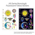Metallic gold and fluorescent bohemian sun moon dreamcatcher temporary tattoo JYG-006 - Bronzing Fluorescent JYG-006
