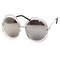 Retro double-wire silver metal sunglasses with round silver mirrored lenses - Silver Frame White Mirror C5