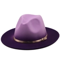 Paarse gradiënt vilten fedora hoed met brede rand en decoratieve goudkleurige band - M (56-58cm) / Paars Gradiënt (03)