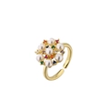 Gold adjustable pearl and colorful zircon eye ring with cluster floral gemstone design - Adjustable Open / Multi-color Flower Pearl Style (CE00695CX)