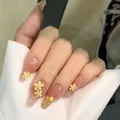 Hand-painted tulip press-on nails with orange-pink gradient and 3D floral accents - XS / Tulip Hand Painted Pink Medium-long Coffin (250)