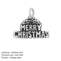 Antique silver stainless steel Merry Christmas bell pendant for jewelry making - Merry Christmas Plate Style (HZNP036)