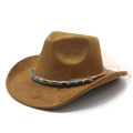 Brown faux suede western cowboy hat with turquoise beaded band and wide flat brim - M(56-58cm) / Khaki Faux Suede
