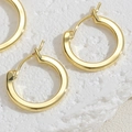 Minimalist 14K gold plated hoop earrings with polished finish and snap closure - 15MM Polished Style / Gold
