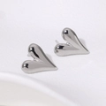 Minimalist silver heart stud earrings with polished 18K gold plated stainless steel finish - Silver