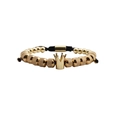 Bracciale da uomo con corona d'oro, perline, corda intrecciata nera e braccialetto romano - Bracciale intrecciato oro