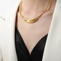 Gold plated titanium steel snake chain necklace with a crescent pendant on a model - 40CM / Gold Necklace (P1604)