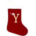 Calza di Natale rossa in maglia con bordo in pelliccia e lettera Y glitterata oro - Lettera Y / Grigio