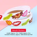 Roll of cartoon mouth stickers for DIY crafts, 2cm wide, featuring 6 fun creative designs - Mouth Stickers (1000 Pcs Per Roll)