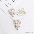 Three white heart pendants with gold frames, pearls and rhinestones for DIY jewelry - Heart (With Loop)